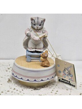 Schmid Kitty Cucumber THREE BLIND MICE Musical Music Box Figurine 1988